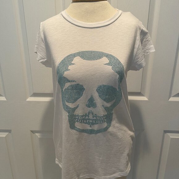 NWT Zadig & Voltaire Skull Strass Short-Sleeve T-Shirt ~ White~Blue ~ Size M - Picture 2 of 5